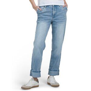 DEMOCRACY Light Blue Artisanal Cuffed Wide Leg Jeans
